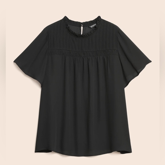 NWT-BloomChic Anti-Wrinkle Shirred Ruffle Sleeve Mesh Frill Trim Blouse Sz 12/Lg - Picture 2 of 15